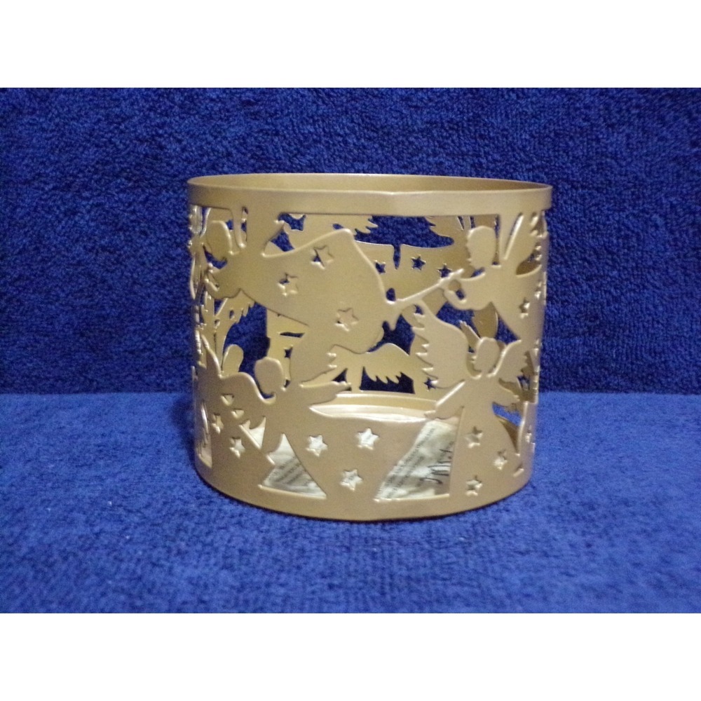 Avon Christmas Angel Metal Candle Sleeve Gold For 3-Wick/Pillar 4" Rd x 3.5"High